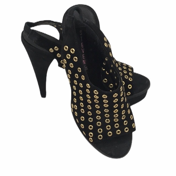 Steve Madden Shoes - Steve Madden Tutorr Suede Heels Black Gold Size 7.5